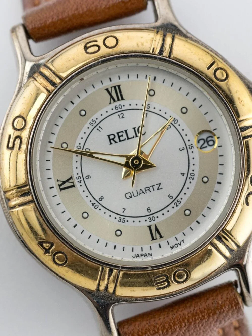 RELIC ZR-11102 Two Tone Brown Leather Quartz Analog Women's Watch New Battery